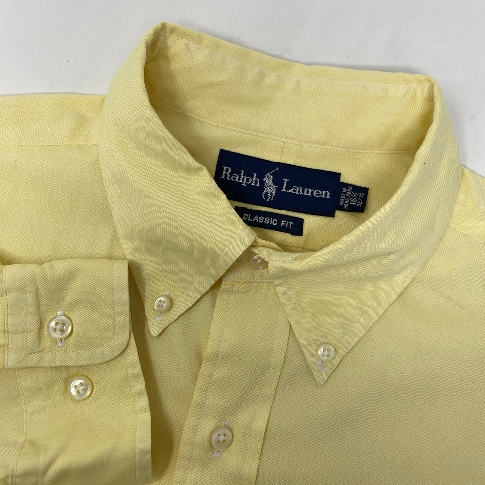 Ralph Lauren Button Down Shirt Mens 16.5 32/33 Yellow Classic Fit Cotton Oxford